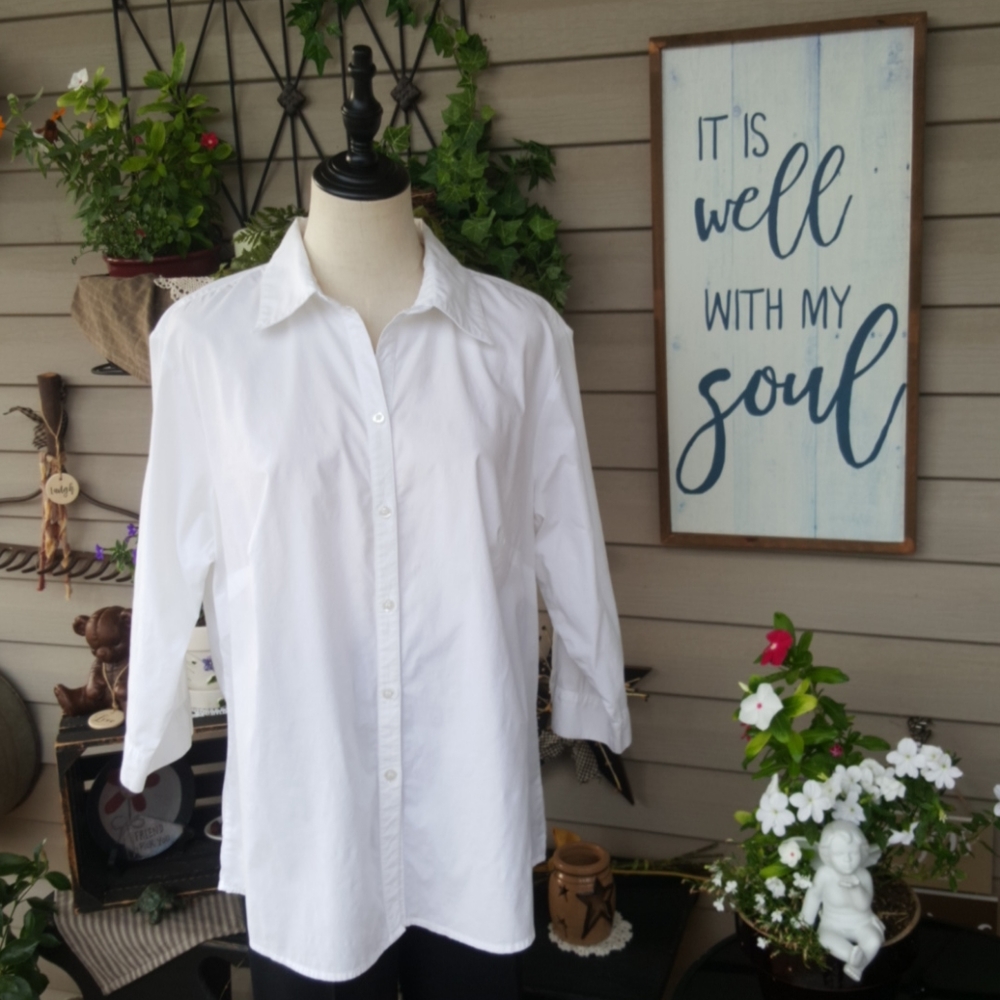 DRESSBARN WOMAN ♡ Sweet White Casual Button Down Collar 3/4 Length Top 14/16W